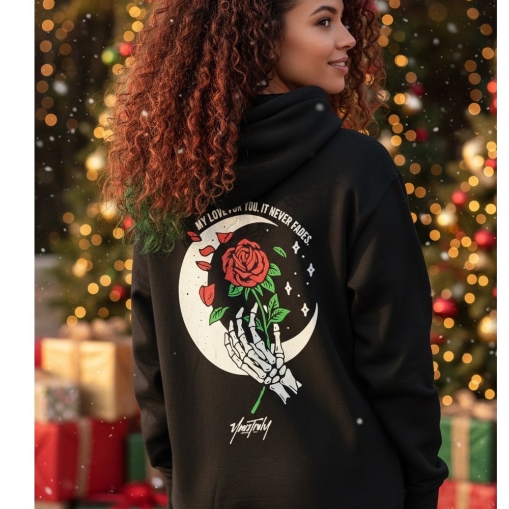 Gothic Skeleton Rose Moon Hoodie Black To The Moon Graphic Pullover Sweatshirt
